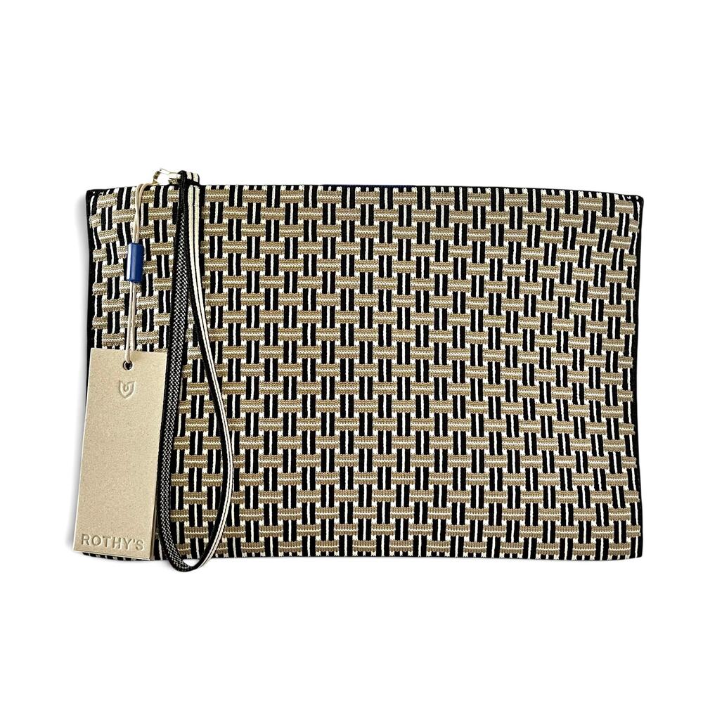 NWT Rothy's The Wristlet Jetset Black Basket Weave Convertible Clutch Handbag